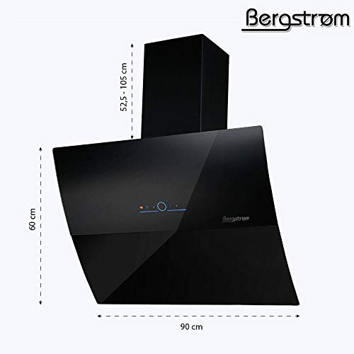 BERGSTROEM Dunstabzugshaube Kopffreihaube Edelstahl Glas Nachlauffunktion 90cm Black Elegance -