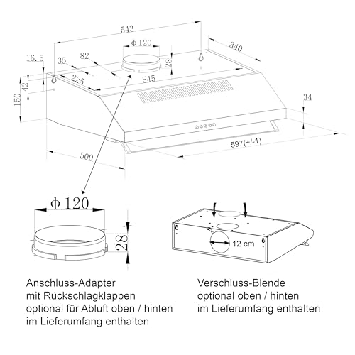 NEG Dunstabzugshaube NEG15-ATS+ Edelstahl-Unterbau-Haube - 7
