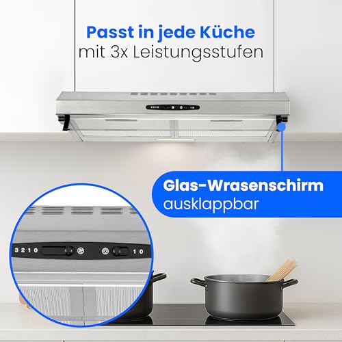 Bomann DU 623.3 Dunstabzugshaube Unterbau – Glas-Wrasenschirm – Edelstahl-Optik - 3