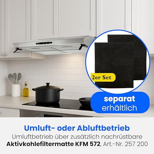 Bomann DU 623.3 Dunstabzugshaube Unterbau – Glas-Wrasenschirm – Edelstahl-Optik - 4