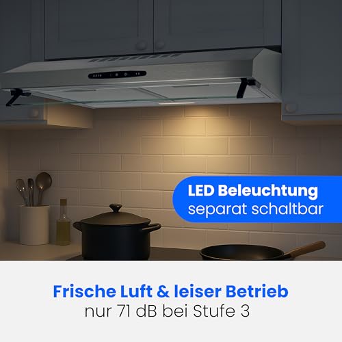 Bomann DU 623.3 Dunstabzugshaube Unterbau – Glas-Wrasenschirm – Edelstahl-Optik - 5