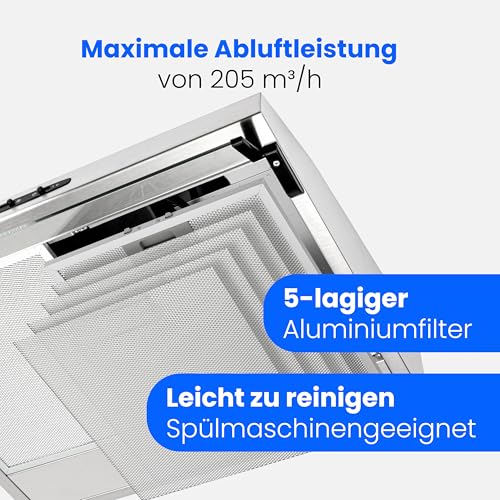 Bomann DU 623.3 Dunstabzugshaube Unterbau – Glas-Wrasenschirm – Edelstahl-Optik - 7