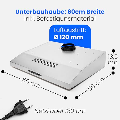 Bomann DU 623.3 Dunstabzugshaube Unterbau – Glas-Wrasenschirm – Edelstahl-Optik - 8