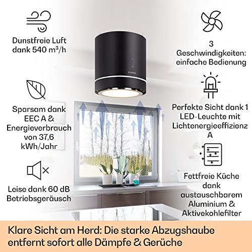 Klarstein Tron Ambience Dunstabzugshaube – 165 W Abzugshaube – Umluftleistung in 3 Stufen – Mit LED Leuchten – in Schwarz - 2
