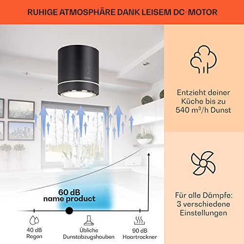 Klarstein Tron Ambience Dunstabzugshaube – 165 W Abzugshaube – Umluftleistung in 3 Stufen – Mit LED Leuchten – in Schwarz - 3