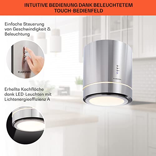 Klarstein Tron Ambience Dunstabzugshaube – 165 W Abzugshaube – Umluftleistung in 3 Stufen – Mit LED Leuchten – in Silber – Edelstahl - 4