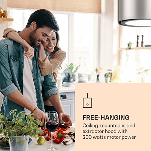 Klarstein Skyfall Smart Dunstabzugshaube - freihängede Abzugshaube, Dunstabzugshaube Umluft/Abluft, App- und Gestensteuerung, 45 x 42 cm (ØxB), 402 m³/h, 200 W, 3 Stufen, LED-Beleuchtung, silber - 2