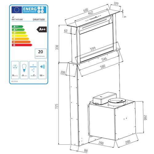 KKT KOLBE Tischabzug Dunstabzugshaube 60cm Edelstahl schwarzes Glas - 9