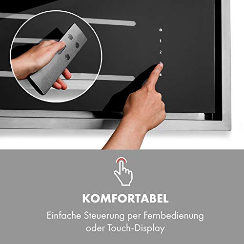 Klarstein High Line Deckenhaube, Einbau, 77 cm, EEK C, 410 m3/h, Umluft und Abluft, 3 Stufen, LED, Fernbedienung & Aktivkohlefilter, Dunstabzugshaube, Unterbauhaube, Edelstahl/schwarzes Glas - 4