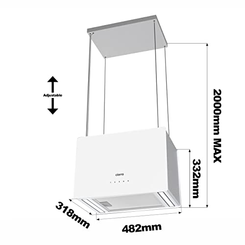 CIARRA CBCS4850 A++ Dunstabzugshaube Inselhaube mit Smart Wi-Fi App-Steuerung – Edelstahl & weißes Glas - 7