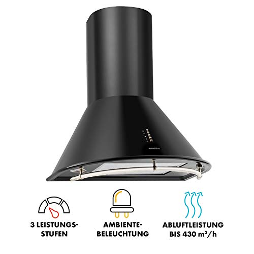 Klarstein Noir - Retro Dunstabzugshaube, Abzugshaube, Edelstahl, 60 cm, 430 m³/h Abluftleistung, drei Leistungsstufen, Abluftbetrieb, Umluftbetrieb möglich, mattschwarz - 3