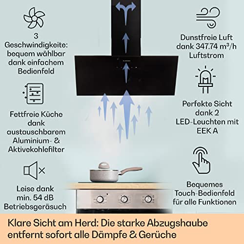Klarstein Dunstabzugshaube, Dunstabzugshaube 90cm, Dunstabzugshaube Umluft/Abluft, Abzugshaube mit Fettfilter, Dunstabzug zur Wandmontage, Dunstabzugshauben mit LEDs, Kopffreihaube 595 m³/h Abluft - 2
