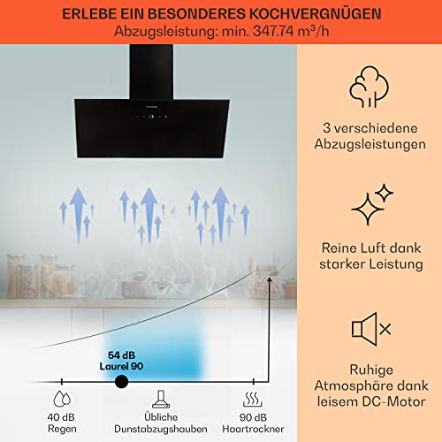 Klarstein Dunstabzugshaube, Dunstabzugshaube 90cm, Dunstabzugshaube Umluft/Abluft, Abzugshaube mit Fettfilter, Dunstabzug zur Wandmontage, Dunstabzugshauben mit LEDs, Kopffreihaube 595 m³/h Abluft - 3