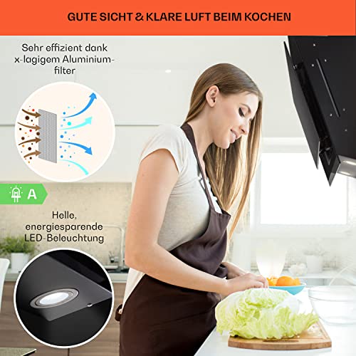 Klarstein Dunstabzugshaube, Dunstabzugshaube 90cm, Dunstabzugshaube Umluft/Abluft, Abzugshaube mit Fettfilter, Dunstabzug zur Wandmontage, Dunstabzugshauben mit LEDs, Kopffreihaube 595 m³/h Abluft - 4