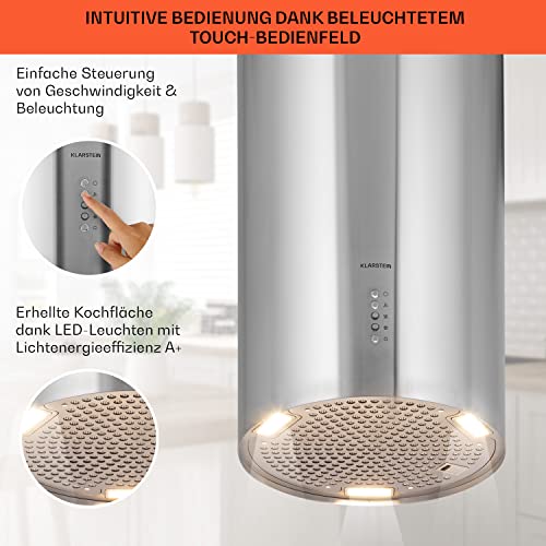 Klarstein Insel-Abzugshaube, Dunstabzug für Arbeitsplatte, 600m³/h Luftstrom, Verstellbare Inselhaube Umluft Freihängend mit Rohr-Design, 3 Stufen, Aktivkohle-Filter Dunstabzugshaube Deckenmontage - 4