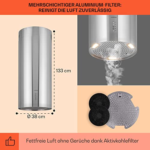 Klarstein Insel-Abzugshaube, Dunstabzug für Arbeitsplatte, 600m³/h Luftstrom, Verstellbare Inselhaube Umluft Freihängend mit Rohr-Design, 3 Stufen, Aktivkohle-Filter Dunstabzugshaube Deckenmontage - 5