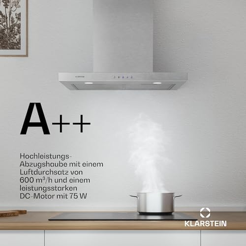 Klarstein Limelight Dunstabzugshaube – Edelstahl Wandhaube – Abzugshaube mit 3 Leistungsstufen – 600 m³/h – 60 cm Breite - 3