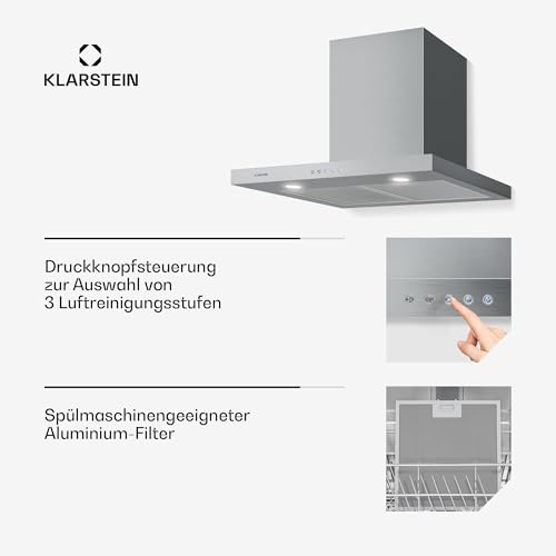 Klarstein Limelight Dunstabzugshaube – Edelstahl Wandhaube – Abzugshaube mit 3 Leistungsstufen – 600 m³/h – 60 cm Breite - 7