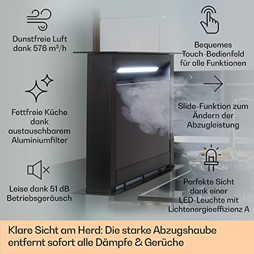 Klarstein Downdraft-Dunstabzugshaube 90cm, Versenkbare Dunstabzugshaube Abluft/Umluft für die Küche, 682m³/h Luftstrom, 8 Modi Abzug Leise mit LED-Licht und Timer, Abzugshaube ohne Rohr, Schwarz 90 cm - 2