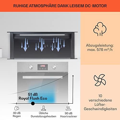 Klarstein Downdraft-Dunstabzugshaube 90cm, Versenkbare Dunstabzugshaube Abluft/Umluft für die Küche, 682m³/h Luftstrom, 8 Modi Abzug Leise mit LED-Licht und Timer, Abzugshaube ohne Rohr, Schwarz 90 cm - 3