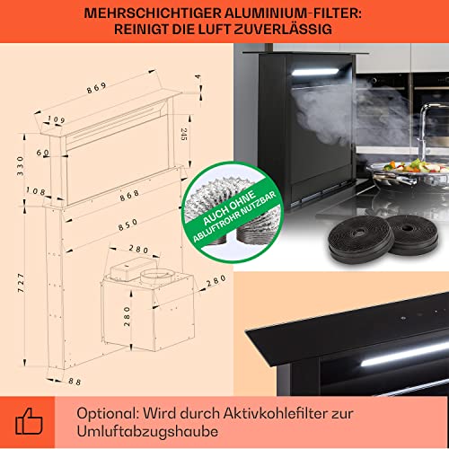Klarstein Downdraft-Dunstabzugshaube 90cm, Versenkbare Dunstabzugshaube Abluft/Umluft für die Küche, 682m³/h Luftstrom, 8 Modi Abzug Leise mit LED-Licht und Timer, Abzugshaube ohne Rohr, Schwarz 90 cm - 5