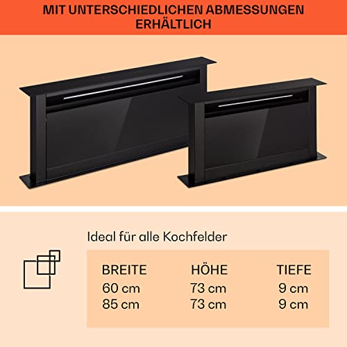 Klarstein Downdraft-Dunstabzugshaube 90cm, Versenkbare Dunstabzugshaube Abluft/Umluft für die Küche, 682m³/h Luftstrom, 8 Modi Abzug Leise mit LED-Licht und Timer, Abzugshaube ohne Rohr, Schwarz 90 cm - 8
