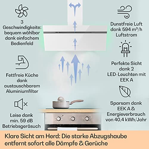 Klarstein Dunstabzugshaube 90cm, Umluft/Abluft-Dunstabzugshaube mit RGB-LEDs, Leistungsstarke Abzugshaube Leise, 594 m³/h Luftstrom, Schräghaube mit Aktivfilter & IoT/WiFi, Dunstabzug 90 cm - 2
