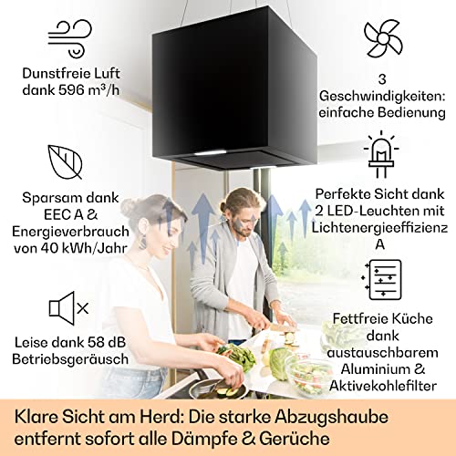 Klarstein Kronleuchter Inselhaube - Dunstabzugshaube Freihängend, Kronleuchter-Kochinsel, Dunstabzugshaube mit Filter, Inselhaube mit Umluft, Deckenmontage, 45 cm, schwarz - 2