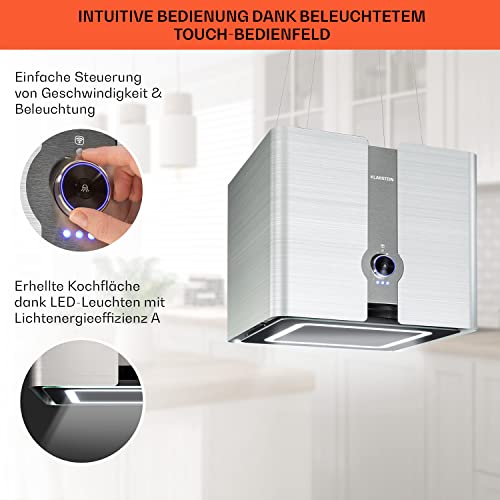 Klarstein Futurelight Smart Dunstabzugshaube freihängend - Abzugshaube Umluft mit 420m³/h Abluftleistung, Inselhaube Umluft mit LED-Beleuchtung, Edelstahl, silber - 4