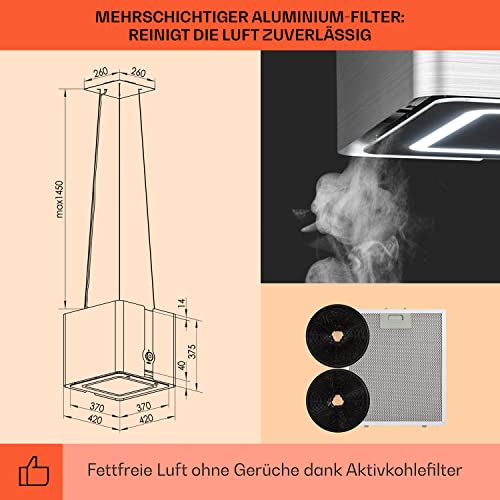 Klarstein Futurelight Smart Dunstabzugshaube freihängend - Abzugshaube Umluft mit 420m³/h Abluftleistung, Inselhaube Umluft mit LED-Beleuchtung, Edelstahl, silber - 5
