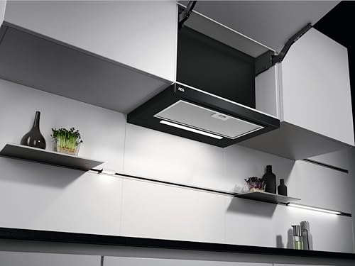 AEG DPE5660B Flachschirm-Dunstabzugshaube – Abluft oder Umluft – max. 600 m³/h im Abluftbetrieb mit max. 68 dB(A) – Energiekl. A – LED-Beleuchtung – Druck-Tasten – Schwarz - 2
