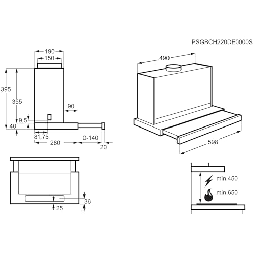 AEG DPE5660B Flachschirm-Dunstabzugshaube – Abluft oder Umluft – max. 600 m³/h im Abluftbetrieb mit max. 68 dB(A) – Energiekl. A – LED-Beleuchtung – Druck-Tasten – Schwarz - 6