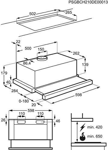 AEG DPS362AS Flachschirm-Dunstabzugshaube / Abluft oder Umluft / 60cm / Grau / max. 215 m³/h / min. 58 – max. 71 dB(A) / C / Kurzhubtasten / Grau - 8