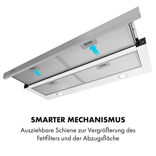 Klarstein Mariana - Flachschirmhaube, EEK C, Umluft & Abluft, LED-Beleuchtung, Drucktasten, Unterbau-Dunstabzugshaube, 500 m³/h, 90cm,weiß - 6