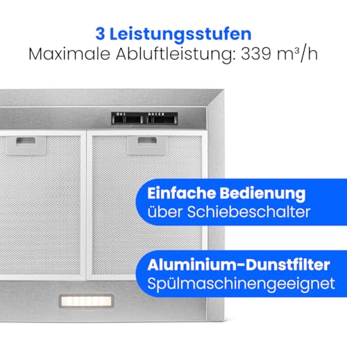 Bomann® Dunstabzugshaube – Wandhaube – 60 cm breit – Umluft- oder Abluftbetrieb – 3 Leistungsstufen – 64 dB - 4