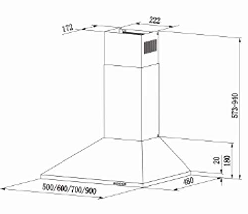 Candy CCE119/1X Dunstabzugshaube/Wandhaube/Pyramidenform/Breite 90 cm/mechanische Bedienung/Edelstahl - 5