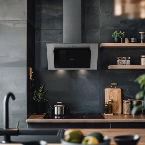 KKT KOLBE Dunstabzugshaube 60 cm | Kopffreie Wandhaube | Abluft Umluft | Edelstahl | schwarzes Glas | Druckknopf Bedienung | LED-Beleuchtung | BASE604ED - 2