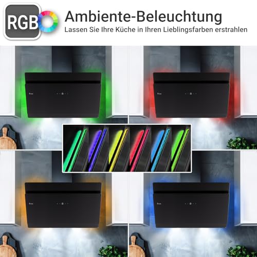 KKT KOLBE Dunstabzugshaube 90 cm | Kopffreie Wandhaube | Edelstahl | schwarzes Glas | WLAN | Nachlaufautomatik | RGBW-LED-Beleuchtung | SensorTouch Bedienung | SOLO909SHCM - 2