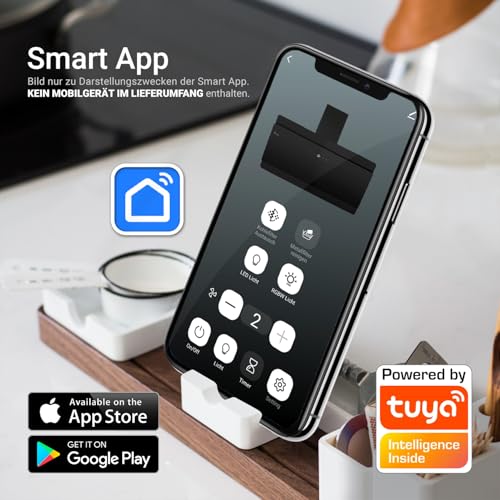 KKT KOLBE Dunstabzugshaube 90 cm | Kopffreie Wandhaube | Edelstahl | schwarzes Glas | WLAN | Nachlaufautomatik | RGBW-LED-Beleuchtung | SensorTouch Bedienung | SOLO909SHCM - 3