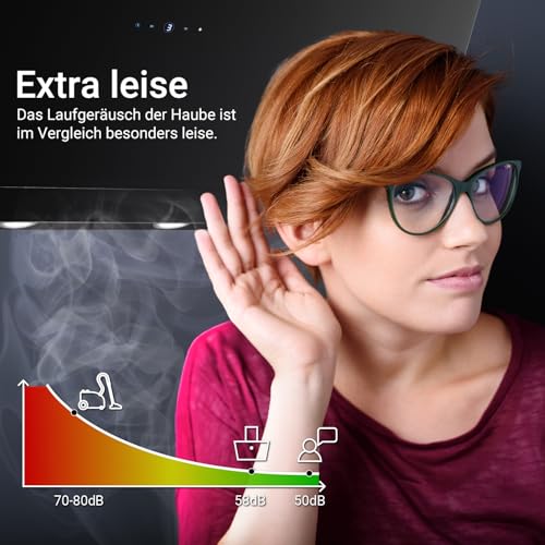KKT KOLBE Dunstabzugshaube 90 cm | Kopffreie Wandhaube | Edelstahl | schwarzes Glas | WLAN | Nachlaufautomatik | RGBW-LED-Beleuchtung | SensorTouch Bedienung | SOLO909SHCM - 5