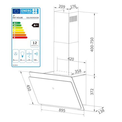 KKT KOLBE Dunstabzugshaube 90 cm | Kopffreie Wandhaube | Edelstahl | schwarzes Glas | WLAN | Nachlaufautomatik | RGBW-LED-Beleuchtung | SensorTouch Bedienung | SOLO909SHCM - 9