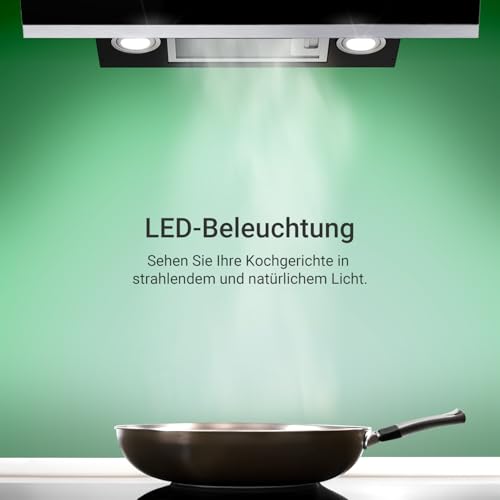 KKT KOLBE A+++ Dunstabzugshaube 90 cm Kopffreie Wandhaube Edelstahl schwarzes Glas Nachlaufautomatik LED-Beleuchtung SensorTouch-Bedienung HERMES9005S - 5