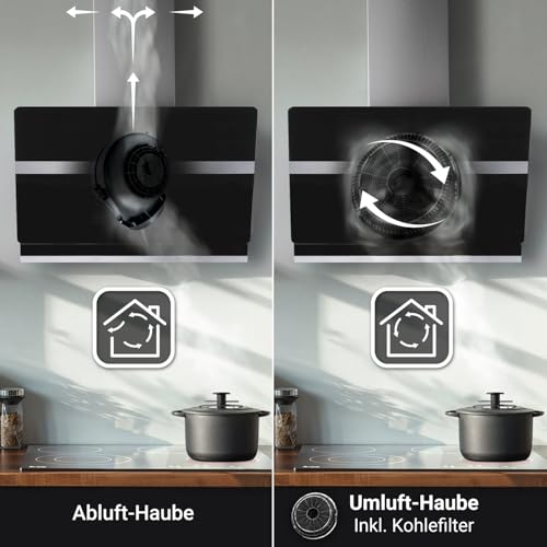 KKT KOLBE A+++ Dunstabzugshaube 90 cm Kopffreie Wandhaube Edelstahl schwarzes Glas Nachlaufautomatik LED-Beleuchtung SensorTouch-Bedienung HERMES9005S - 7