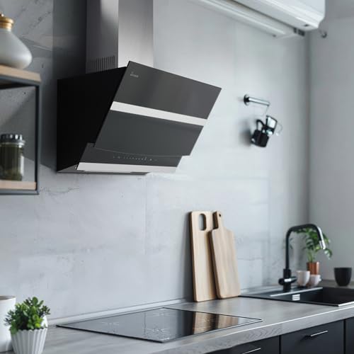 KKT KOLBE A+++ Dunstabzugshaube 90 cm Kopffreie Wandhaube Edelstahl schwarzes Glas Nachlaufautomatik LED-Beleuchtung SensorTouch-Bedienung HERMES9005S - 8
