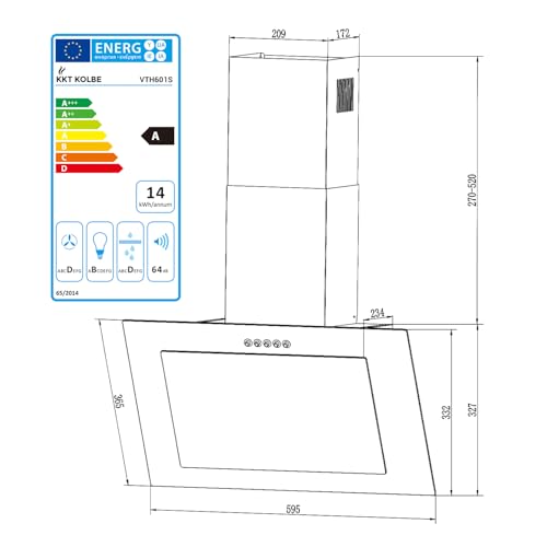 KKT KOLBE Dunstabzugshaube 60 cm – Umluft – Abluft – Wandhauben Kopffrei – Edelstahl – Glas – schwarz - 9