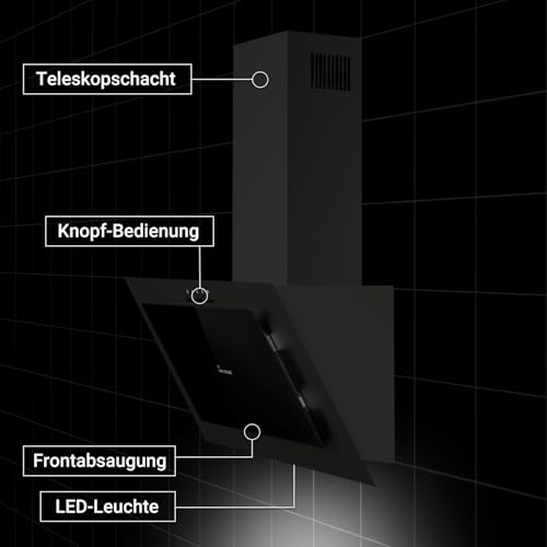 KKT KOLBE Dunstabzugshaube 60 cm – Umluft – Abluft – Wandhauben Kopffrei – Edelstahl – Glas – schwarz - 4