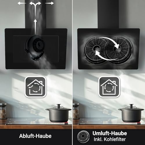 KKT KOLBE Dunstabzugshaube 60 cm – Umluft – Abluft – Wandhauben Kopffrei – Edelstahl – Glas – schwarz - 8