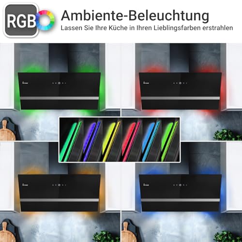 KKT KOLBE Dunstabzugshaube 90 cm | Wandhaube Kopffrei | Schwarz Glas | Smart WiFi App | Nachlaufautomatik | RGBW-LED | WLAN | SensorTouch Bedienung | EASY909SHCM - 2