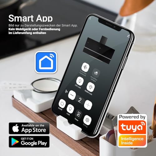 KKT KOLBE Dunstabzugshaube 90 cm | Wandhaube Kopffrei | Schwarz Glas | Smart WiFi App | Nachlaufautomatik | RGBW-LED | WLAN | SensorTouch Bedienung | EASY909SHCM - 3