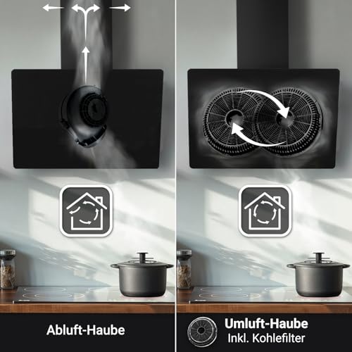 KKT KOLBE Dunstabzugshaube 90cm Abluft Umluft | Wandhauben Kopffrei | Schwarz | Glas | SensorTouch | Gestensteuerung | LED Licht | TRIO9015B - 2